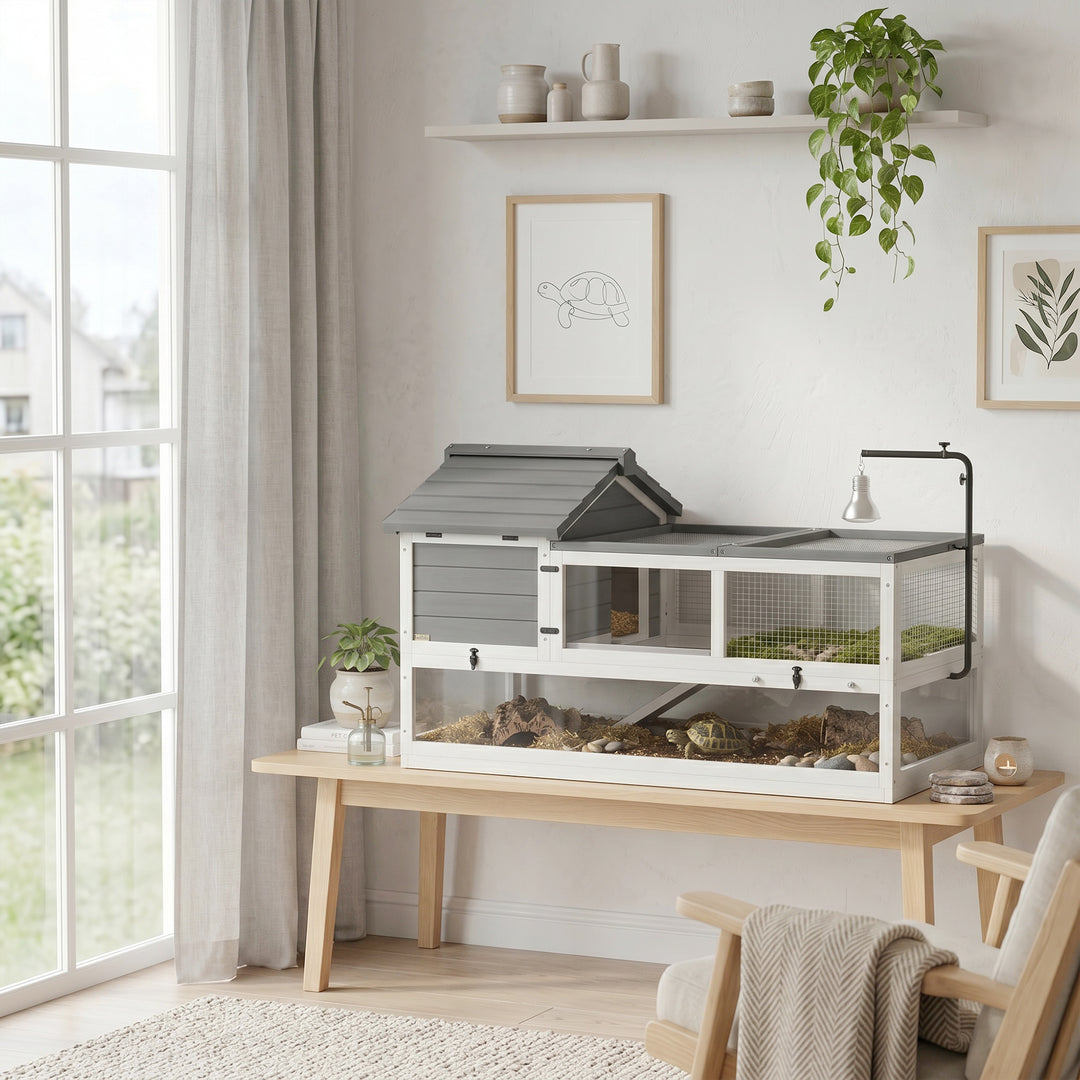 Træskildpaddehus, udendørs terrarium, 116x70,5x69,5 cm, grå
