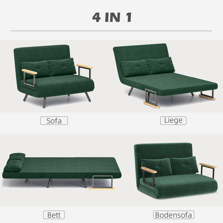 Sovesofa 2-personers sofa fløjlsofa, sovefunktion, inkl. 2 hynder, fløjlslook, naturlig + grøn