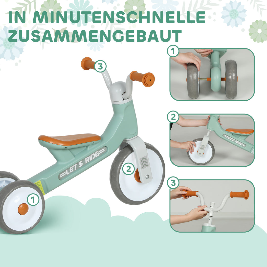 Balancecykel til småbørn uden pedaler, 3 lydløse hjul til 12-36 måneder drenge og piger, indendørs udendørs, grøn