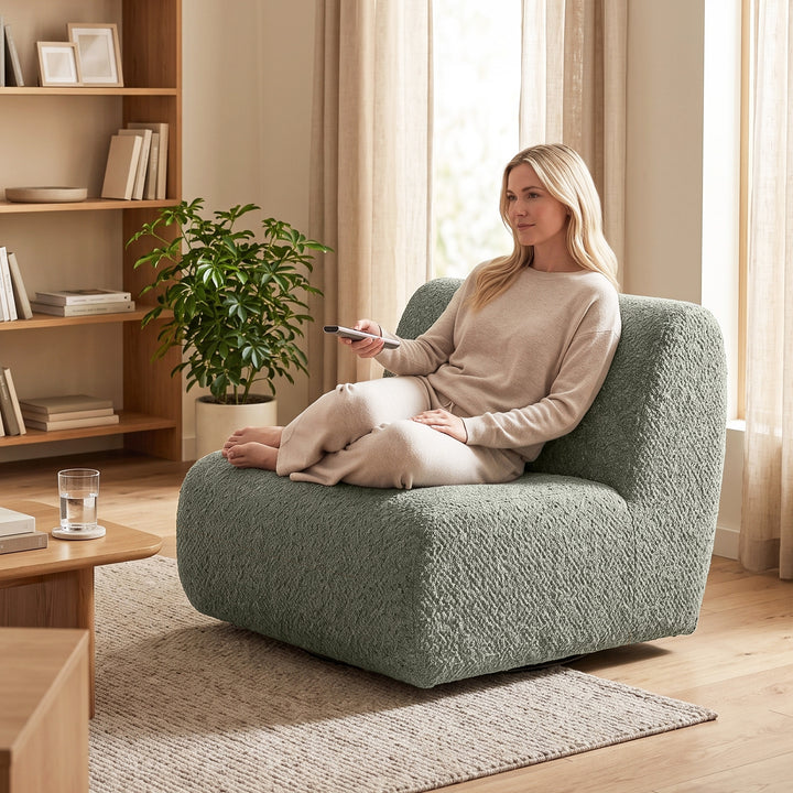 Drejelig loungestol med chenille-look, bredt sæde