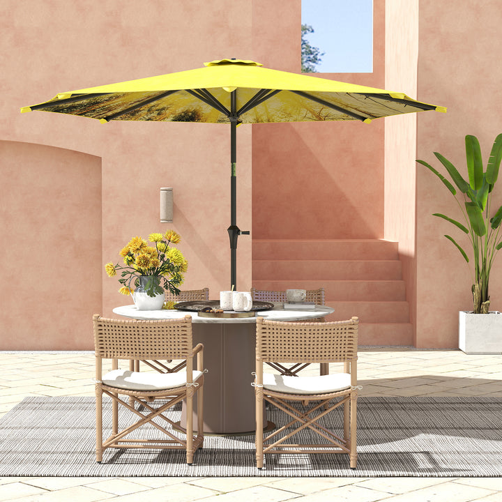 Parasol 300 cm, parasol med håndsving, ottekantet balkonparasol gul