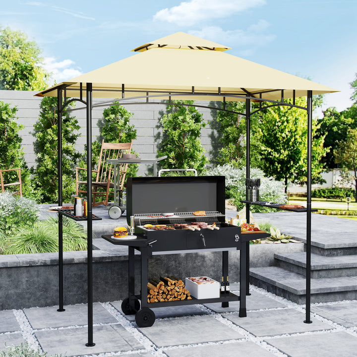 Bbq-pavillon med led 240 x 150 x 258 cm vandafvisende flammehæmmende havepavillon med dobbeltlagstag