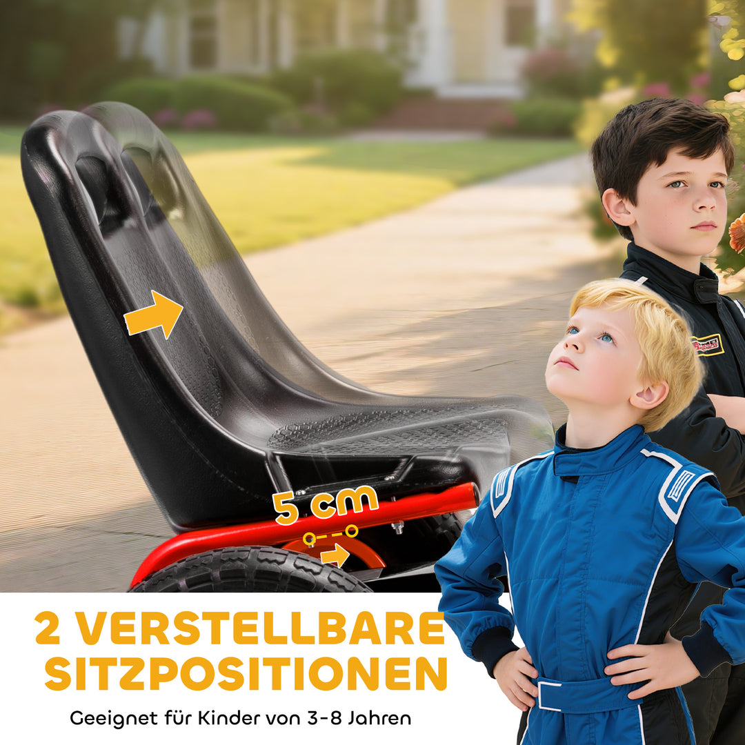 Pedal-gokart til børn, højdejusterbart sæde, EVA-hjul, bremse, kobling, alder 3-8, rød