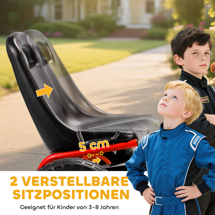 Pedal-gokart til børn, højdejusterbart sæde, EVA-hjul, bremse, kobling, alder 3-8, rød
