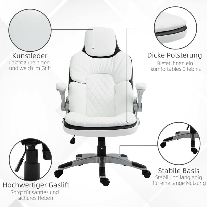 Ergonomisk kontorstol med foldbare armlæn, højdejusterbar kontorstol med vippefunktion, tykt polstret stol med justerbare polstrede armlæn 69 x 67 x 113-121 cm