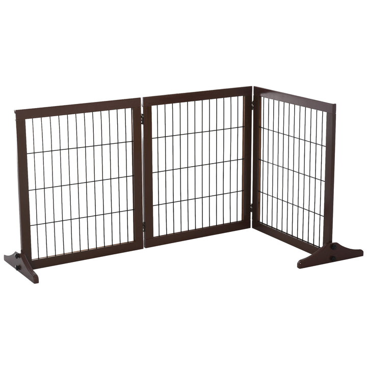 Fritstående hundegitter med fødder, 185 x 71 cm, træ, til trapper, døre, køkken, entré, 3 paneler, brun