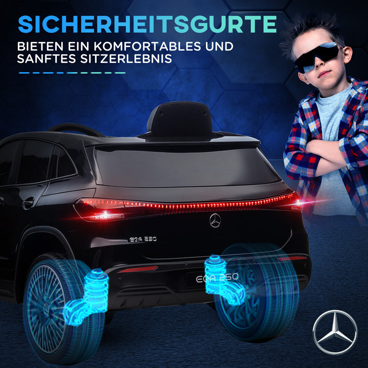 Elektrisk børnebil, mercedes-benz eqa med licens, 3-8 km/t, musik, forlygter, horn, fjernbetjening, sort