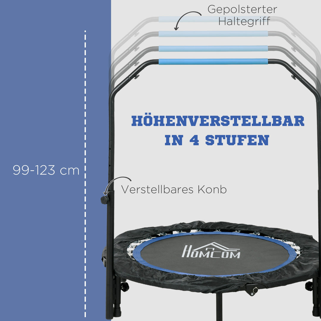 Fitnesstrampolin, foldbar, justerbart håndtag, Ø102x123H cm, op til 150 kg, sort/blå