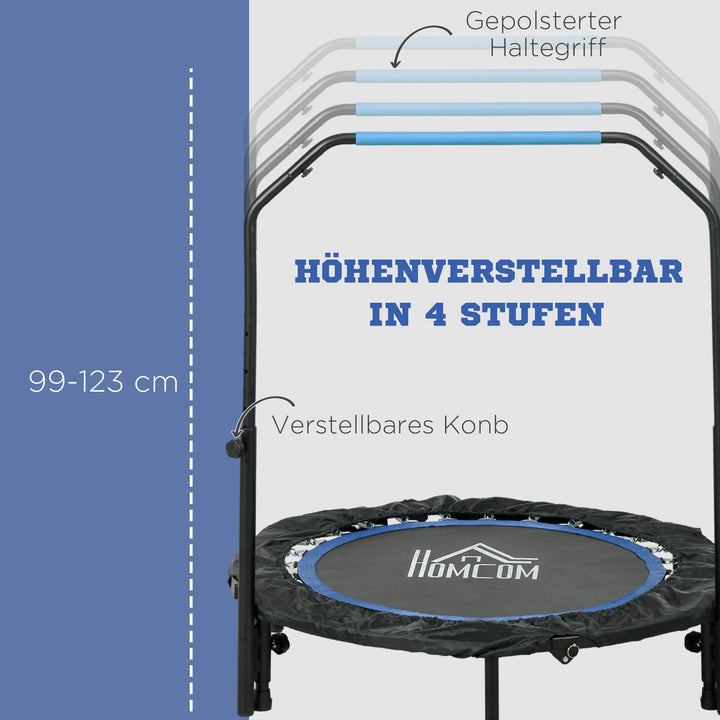 Fitnesstrampolin, foldbar, justerbart håndtag, Ø102x123H cm, op til 150 kg, sort/blå