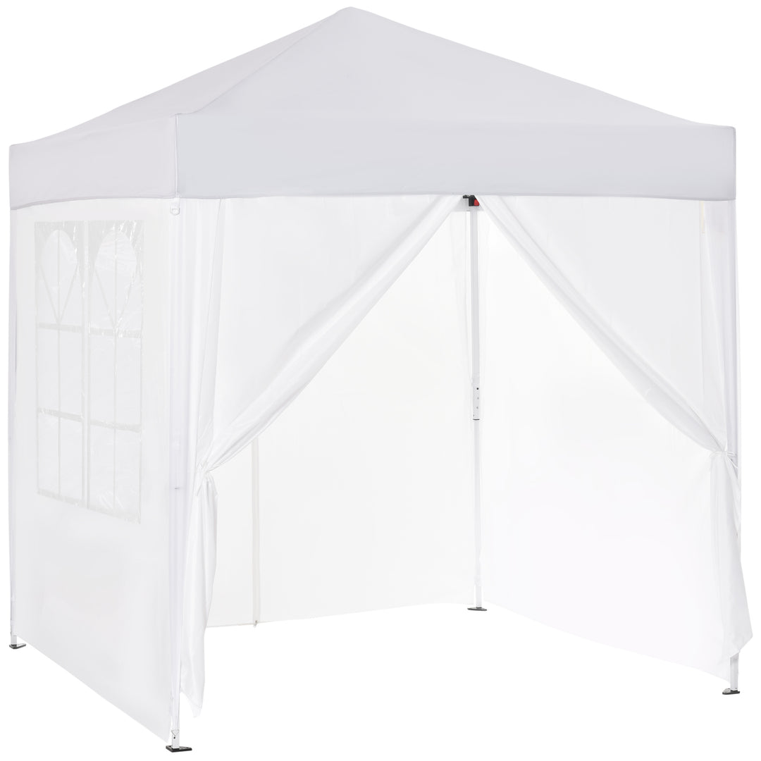 Foldbart pavillon, øltelt, 4 aftagelige sidepaneler, 2 vinduer, metalramme, 2 x 2m, hvid