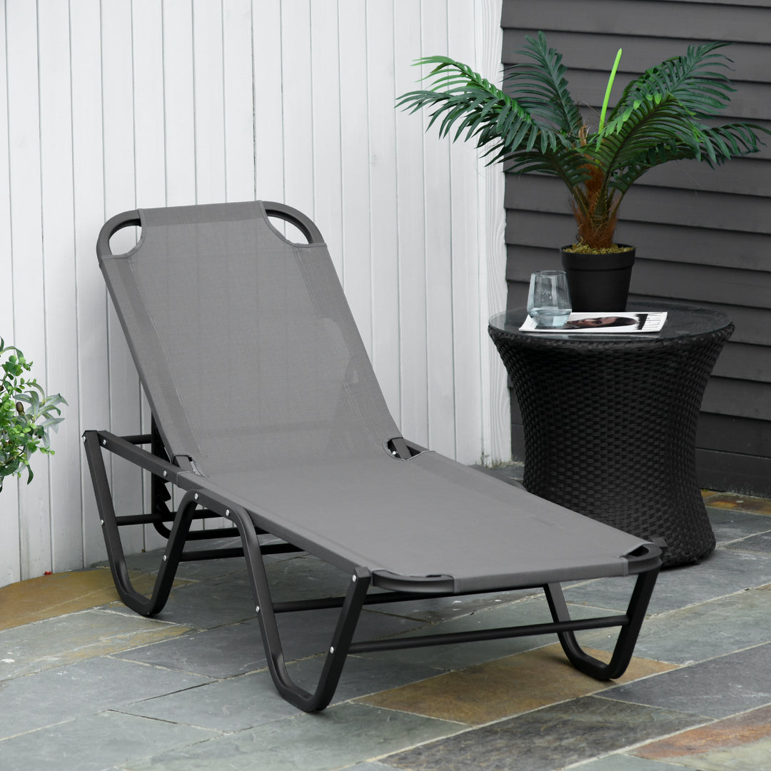Solseng strandseng 5-niveauer aluminium haveseng afslappende liggestol textileline grå+sort 163 x 58,5 x 91 cm