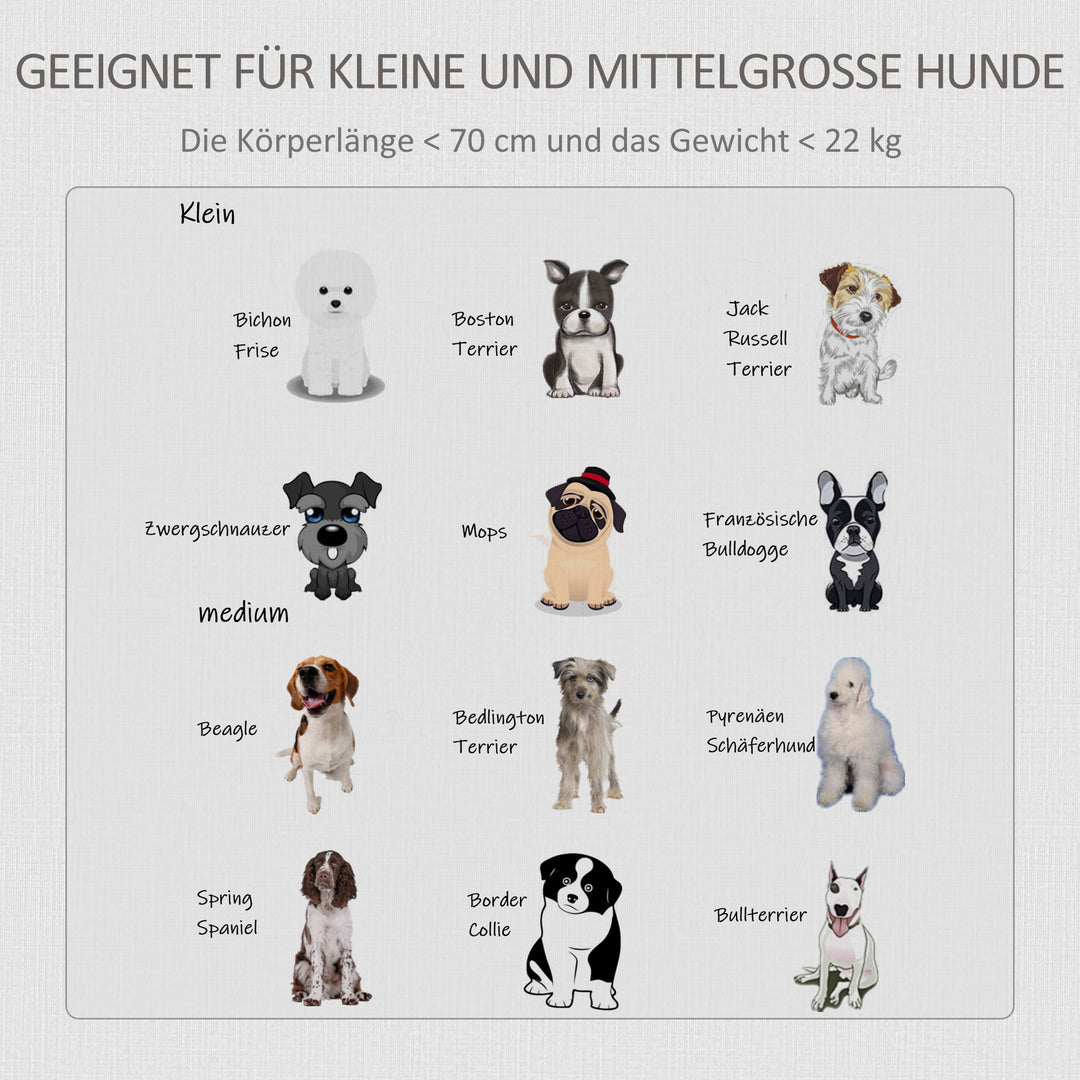 Transportkasse til mellemstore og små hunde, aflåselig træmateriale, stål, grå + hvid