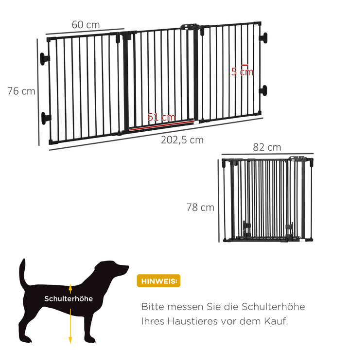 Hundebarrierer sikkerhedslåge kæledyrssikkerhedslåge justerbar foldbar pejsrist med automatisk lukning 3 paneler til komfur vægmonteret/fritstående sort 202,5 x 76 cm