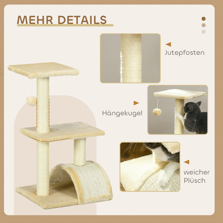 Kradsetræ 72 cm kattetårn med plysbolde, sisalstolper, platform, kradsebræt cremehvid