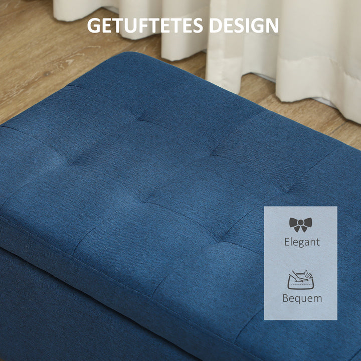 Bænk med opbevaring, fodskammel, entrébænk, knapsyninger, 125,1 cm x 48,9 cm x 41,3 cm, blå