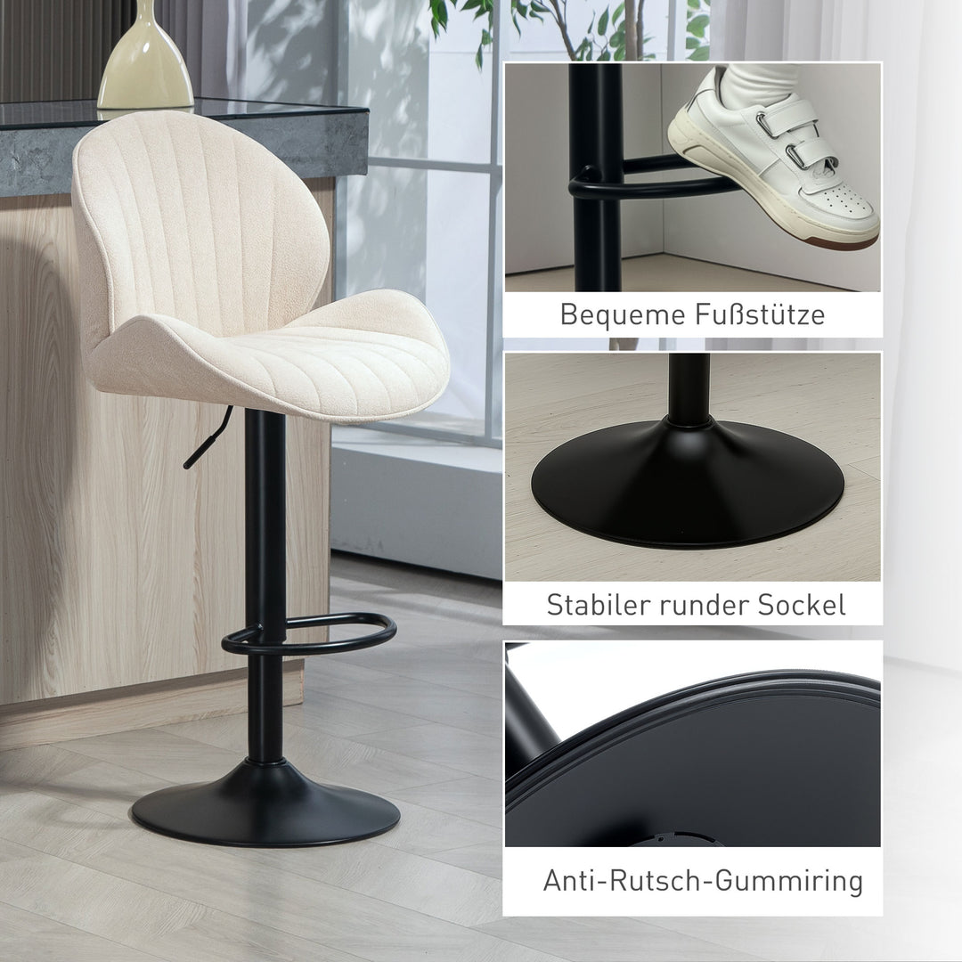 Sæt med 2 barstole, stofbetræk, justerbar sædehøjde, drejelig, stålstel, beige