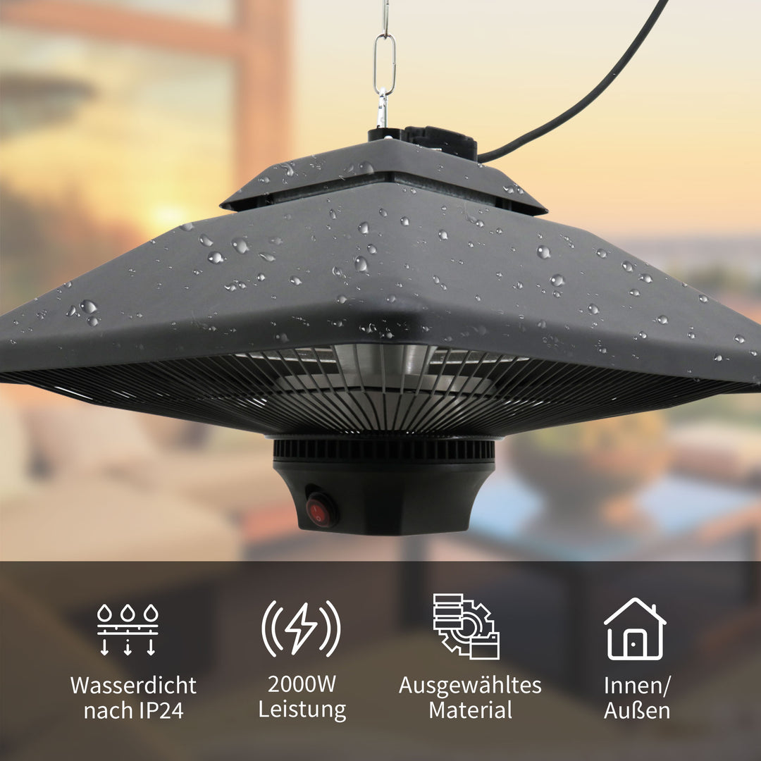 Infrarød varmeapparat 2000 watt varmeapparat med fjernbetjening 2 varmeindstillinger beskyttelsesdæksel led-display elektrisk varmeradiator kvartsvarmer terrassevarmer infrarød varmeapparat sort
