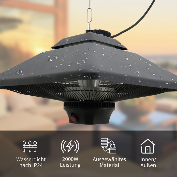 Infrarød varmeapparat 2000 watt varmeapparat med fjernbetjening 2 varmeindstillinger beskyttelsesdæksel led-display elektrisk varmeradiator kvartsvarmer terrassevarmer infrarød varmeapparat sort