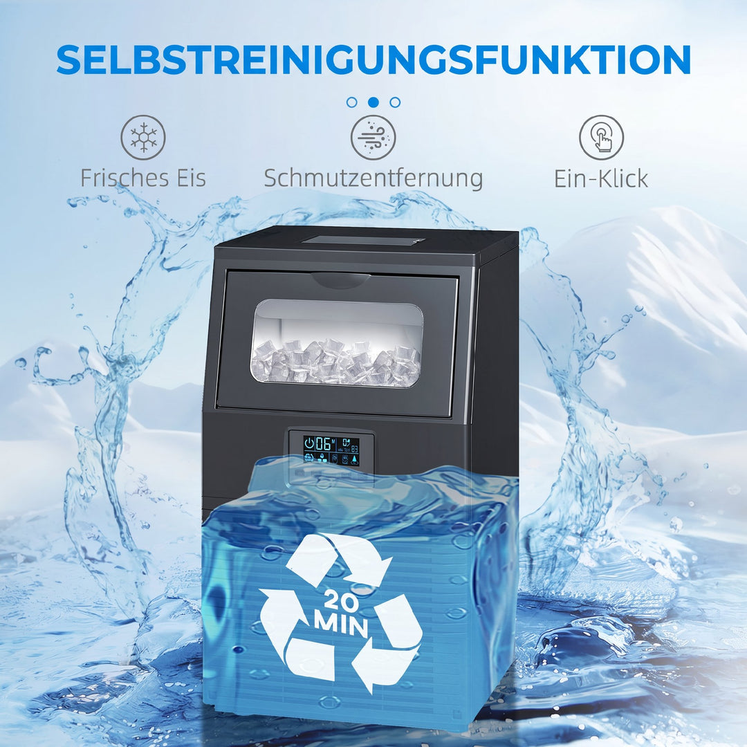 Kommerciel 30 kg/24 timer fritstående isterningmaskine med 4 kg kapacitet, selvrensende, timer, stål, sort