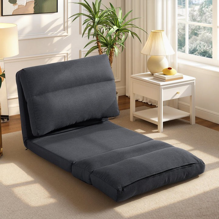 Sækkestol med sengefunktion, ryglæn med justerbar ryglæn, foldbar, op til 120 kg, 70 x 72 x 56 cm, mørkegrå