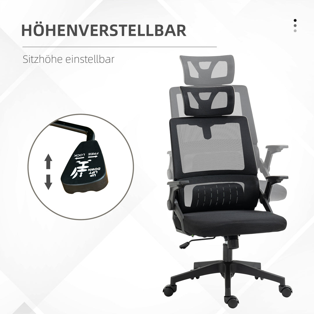 Kontorstol, højdejusterbar, med 1 nakkestøtte, 60 x 61 x 121,5 cm. sort