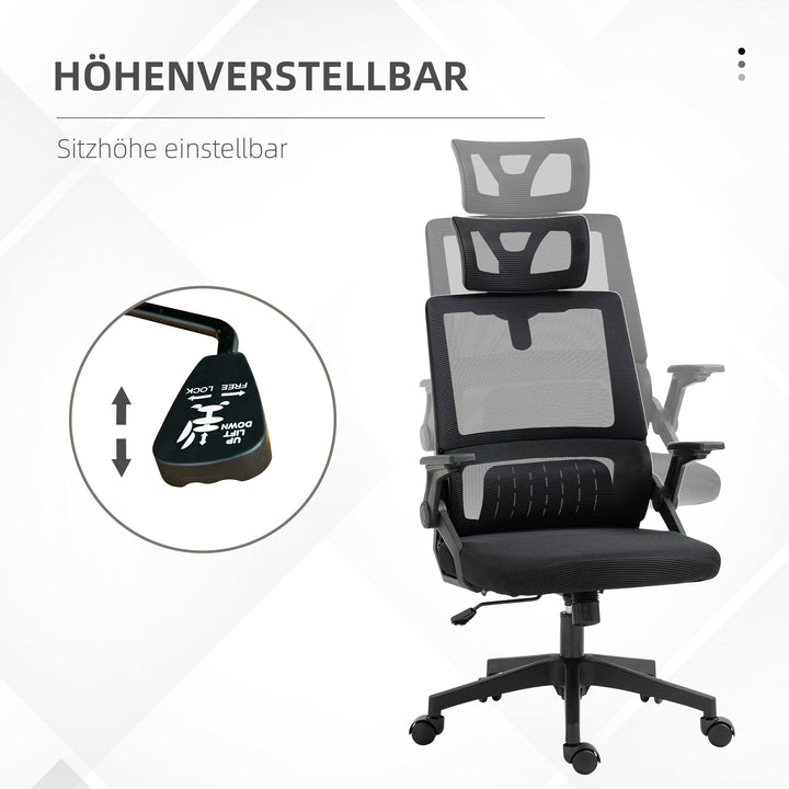 Kontorstol, højdejusterbar, med 1 nakkestøtte, 60 x 61 x 121,5 cm. sort