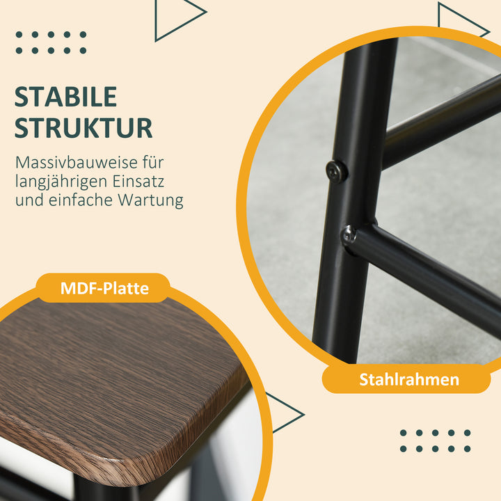 Barsæt, 3 dele, bord og 2 skamler, hylde, industrielt design, sort/eg