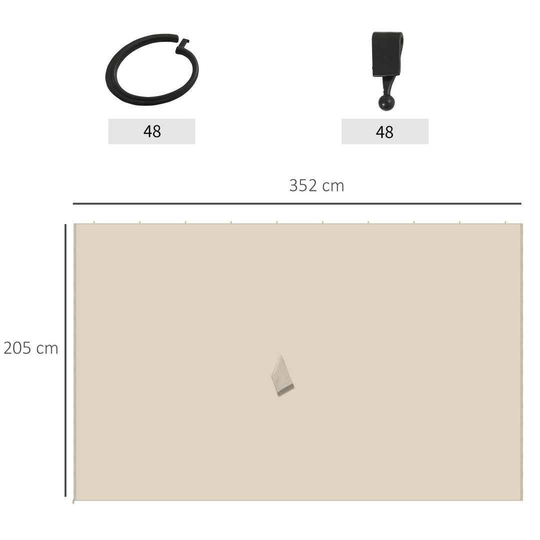 Sidepanelsæt med 4 til 3x4m pavillon, sidepaneler med kroge, 352 x 205 cm, vandtæt, stabil, vinterbestandig, sidepanel, sidepaneler til partytelt, havepavillon, beige