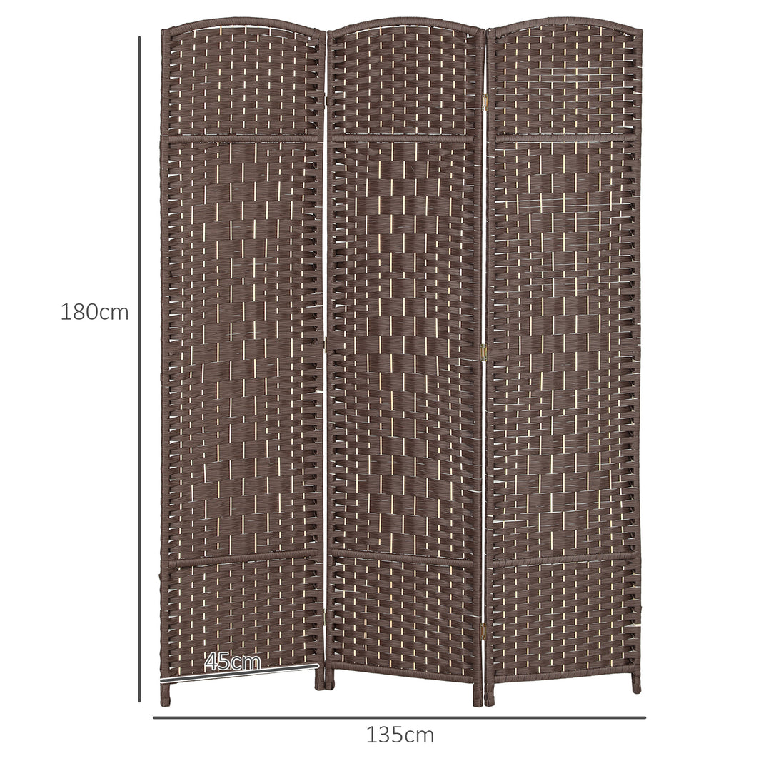 Rumdeler, 3-panels foldbar skillevæg, vævet mønster, fyrretræ, brun