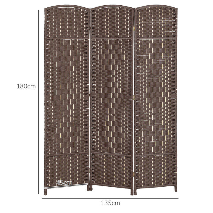Rumdeler, 3-panels foldbar skillevæg, vævet mønster, fyrretræ, brun