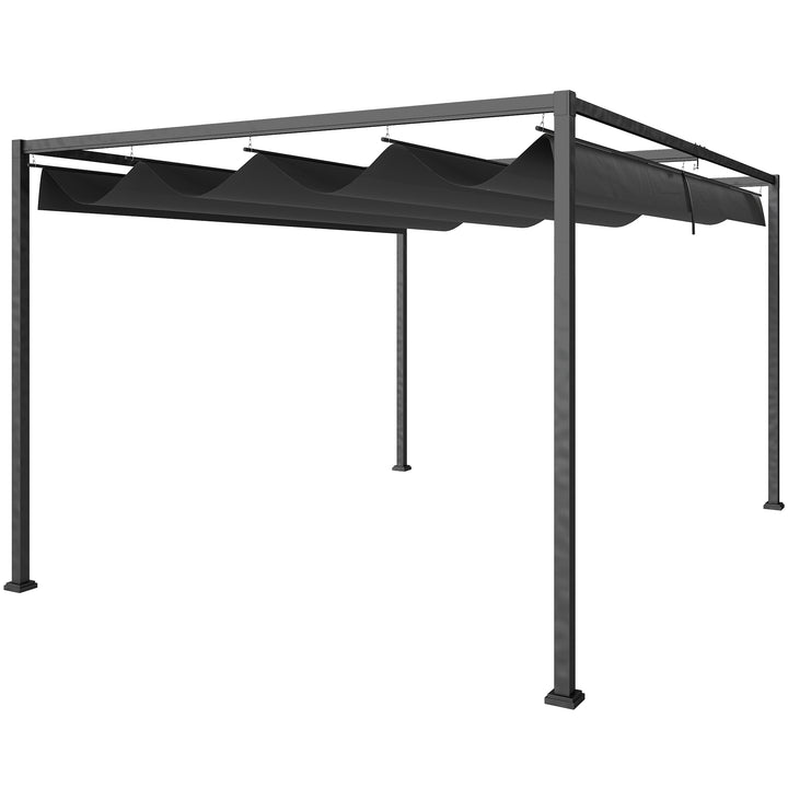 Pergola ca. 3x2m Havepavillon Terrassetag Metal Fritstående Havepavillon med Justerbart Tag, UV-beskyttelse, Solskærm til Terrasse og Have, Sort+Grå