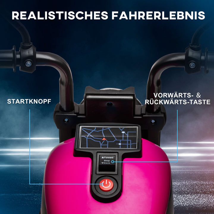 Elektrisk børnemotorcykel med støttehjul, forlygte, 1,5 til 3 km/t, til børn 1,5 til 3 år, pink