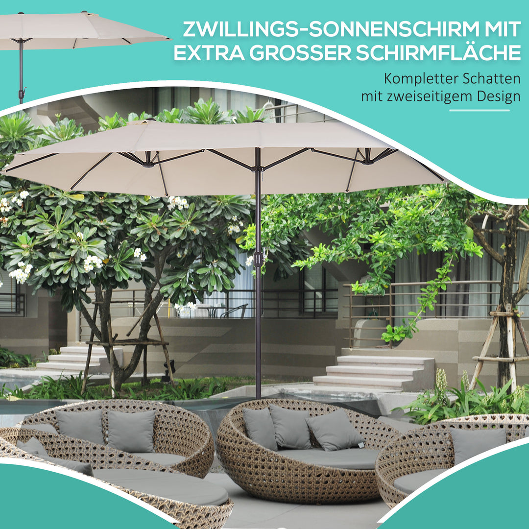 Xxl parasol med håndsving vejrbestandig 455 cm x 270 cm x 240 cm stål polyester beige