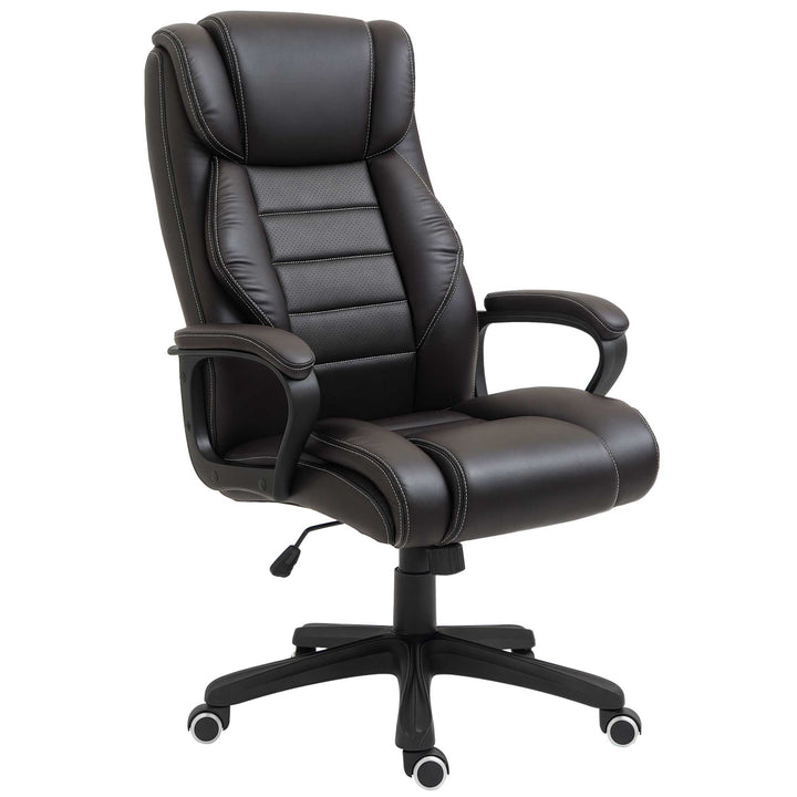 Kontorstol med massagefunktion, højdejusterbar lederstol, ergonomisk drejestol, 6 vibrationspunkter, brun