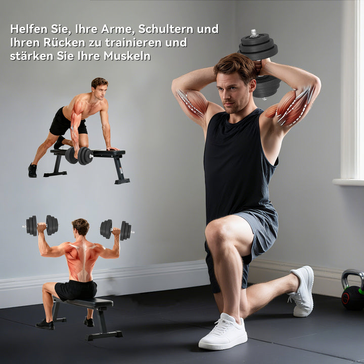 Håndvægtsæt 40 kg, 2 metalhåndtag, 12 vægtskiver, gulvvenlig, sort
