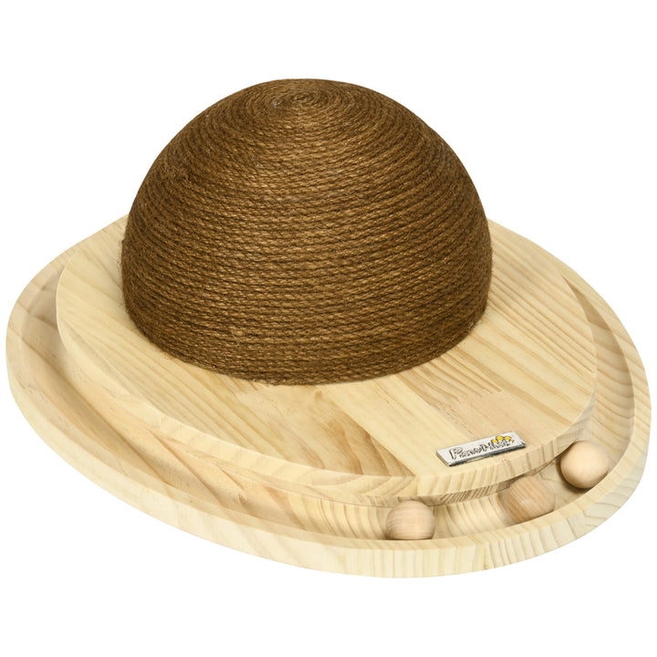Interaktivt kattelegetøj, kradseflade, oval boldbane, fyrretræ, 39,5 x 32,5 x 14,5 cm