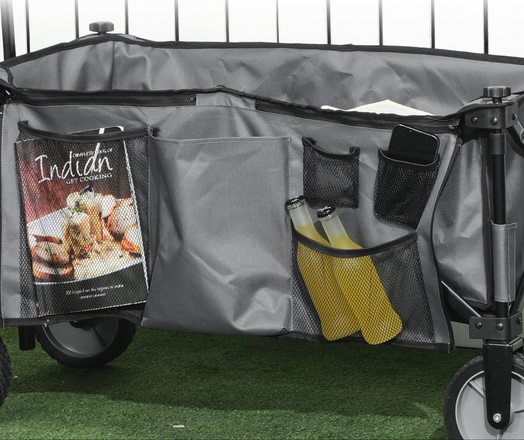 Foldbar sækkevogn, 5 sidelommer, justerbart håndtag, op til 120 kg, stål, mørkegrå, 100 x 55 x 93 cm