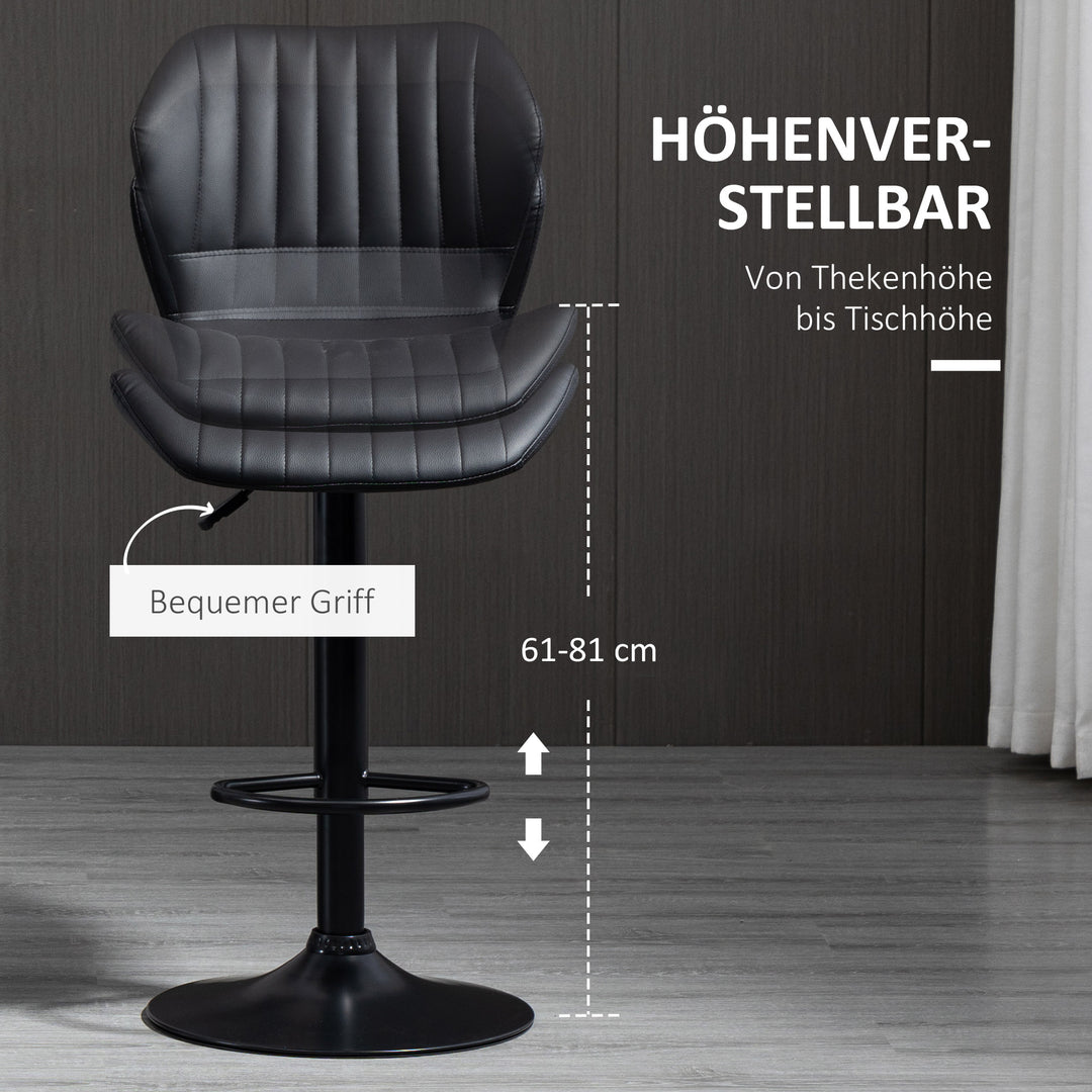 Barstole sæt med 2 højdejusterbar 48,5 x 55,5 x 90-110 cm kunstlæder + stål sort