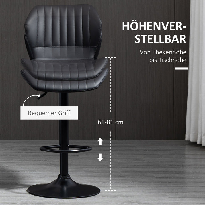 Barstole sæt med 2 højdejusterbar 48,5 x 55,5 x 90-110 cm kunstlæder + stål sort