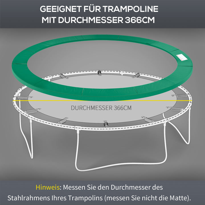 Trampolinkantbetræk 366 cm bredt, rivefast uv-bestandigt fjederbetræk, vandafvisende, trampolintilbehør kantbeskyttelse sikkerhedsnet reservedele til havetrampoliner, grøn