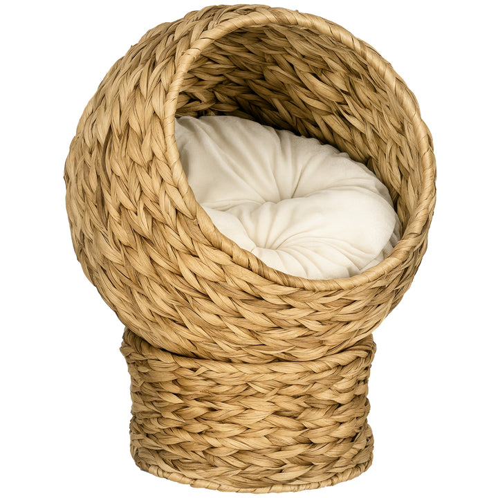 Rattan kattekurv kattehule kattehus katteseng med pude kæledyrsseng vandhyacint brun 42 x 33 x 52 cm