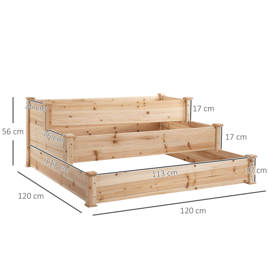 Højbed 3-lags havebed plantebed urtebed blomstertrappe til altanhaven naturlig grantræ 120 x 120 x 56 cm