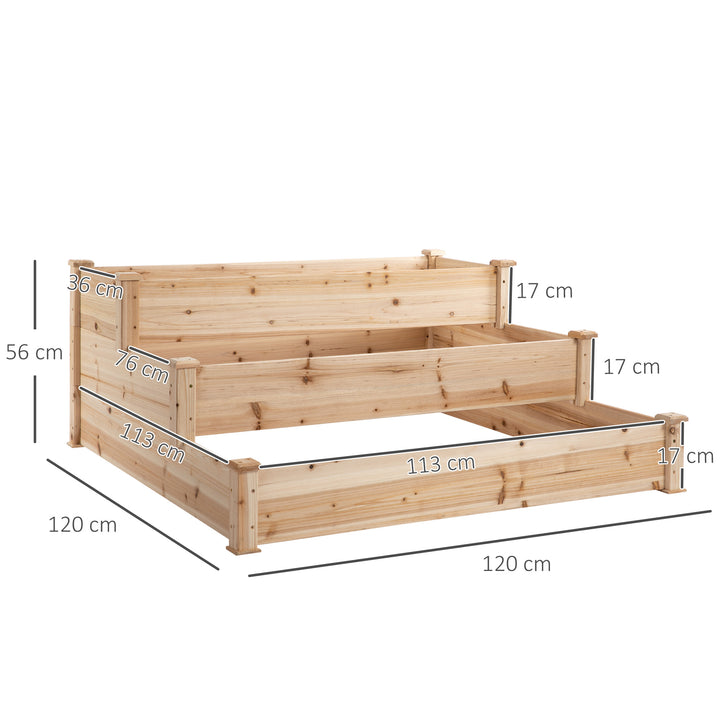 Højbed 3-lags havebed plantebed urtebed blomstertrappe til altanhaven naturlig grantræ 120 x 120 x 56 cm