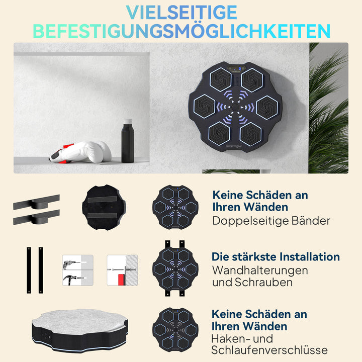 Musikboksemaskine, bluetooth-bokseenhed, vægmonterbar, 9 hastigheder og tilstande, led-lys, sort