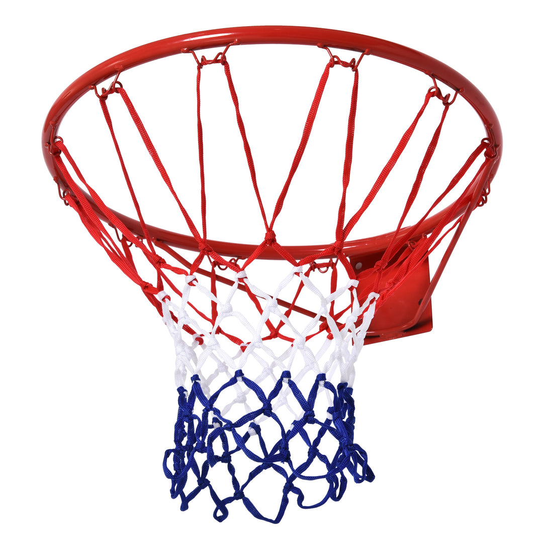 Basketballkurv, indendørs og udendørs med 46 cm kurv og net, vægmonteret, basketballbræt til unge voksne, rød + blå + hvid