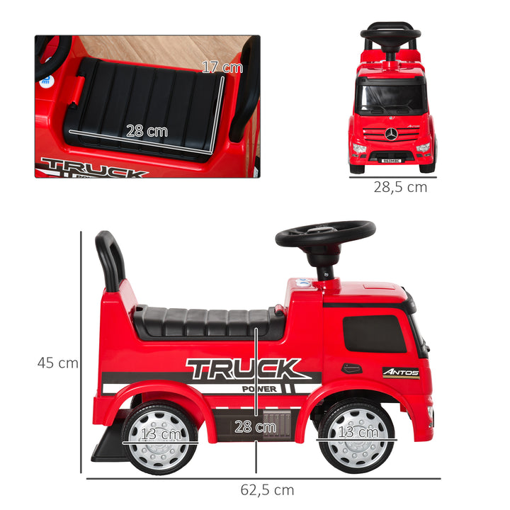 Køretøj køretøj baby køretøj børnebil licenseret af mercedes antos lastbil style med lys til børn fra 12 til 36 måneder metal pp plast rød+sort 62,5x28,5x45cm