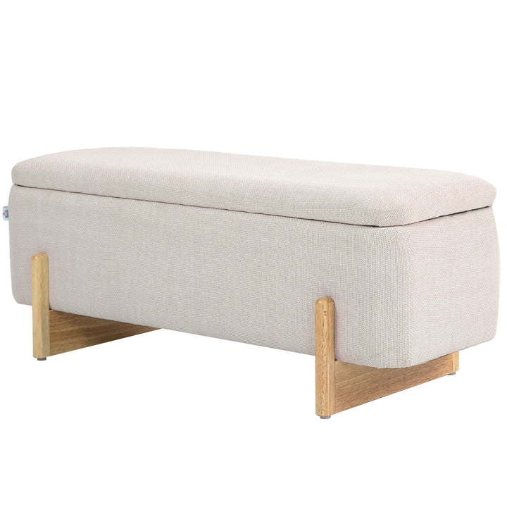 Skammel med opbevaringsplads, bænk med skumpolstring, imiteret linned, 111 x 44 x 44,5 cm, cremehvid