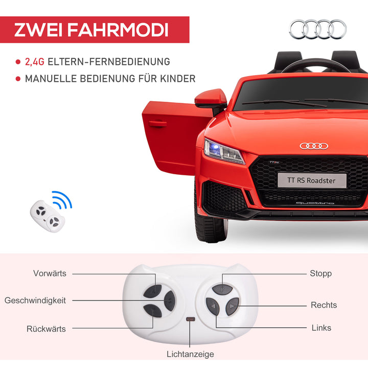 Audi børne-elbil 12v med 2.4g fjernbetjening, musik, horn, elbil med led-lys, usb/mp3-port, bakfunktion, til børn 3-5 år, rød