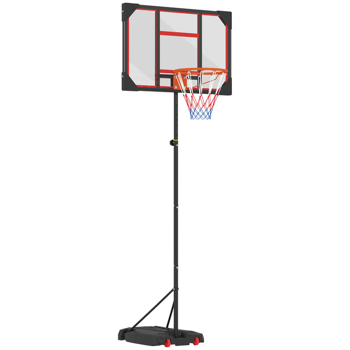 Børne basketballkurv, udendørs basketballkurv til børn, 210-260 cm højdejusterbar, med hjul, fra 6 år, rød