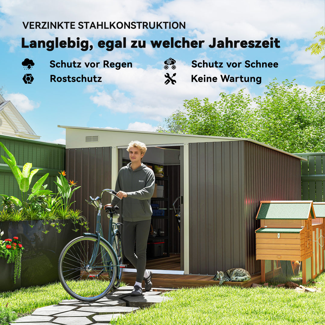 Metalværktøjsskur med skråtag, aflåselig dobbeltdør, 2,8 x 3,45 x 2,01 m, grå